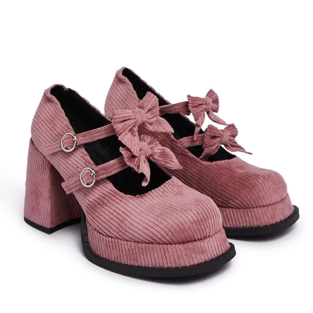 NWOB Dolls Kill Delia’s ROMANTIC TYPE MARY JANES Pink Corduroy Chunky Y2K Size 9